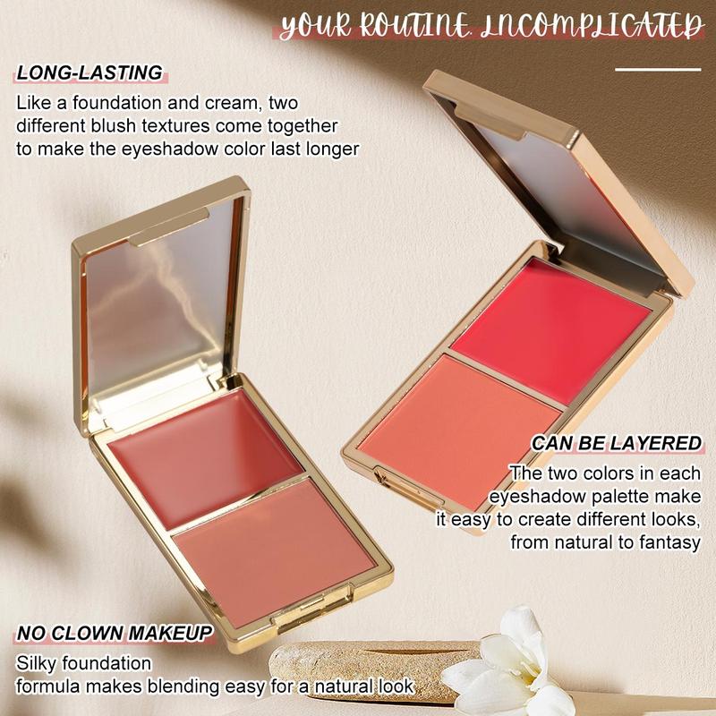 3 in 1 Long-lasting Face Makeup, 1 Count Two Texture Cream & Powder Blush Palette, High Pigment Blush, Lightweight Blush, Natural Look