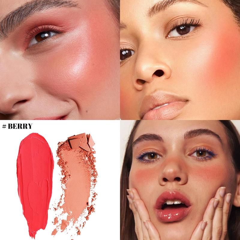 3 in 1 Long-lasting Face Makeup, 1 Count Two Texture Cream & Powder Blush Palette, High Pigment Blush, Lightweight Blush, Natural Look