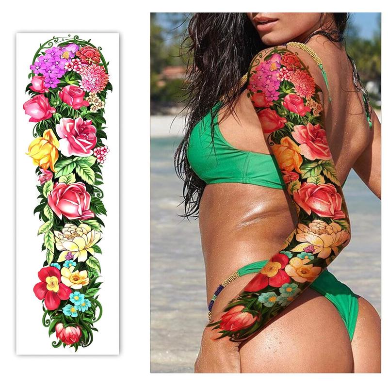 Temporary Tattoo Full Arm 8 Sheets and Half Arm Shoulder Waterproof Fake Tattoos 10 Sheets, E xtra Large LastingTattoo Stickers for Girls or Women