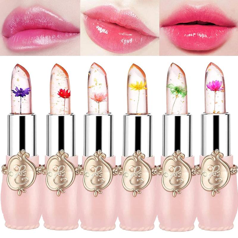 6 Pack Crystal Jelly Flower Lipstick Set, Nutritious Temperature Change Lip Balm Long Lasting Moisturizer Lip Gloss Magic Color Change Lip Stick Set