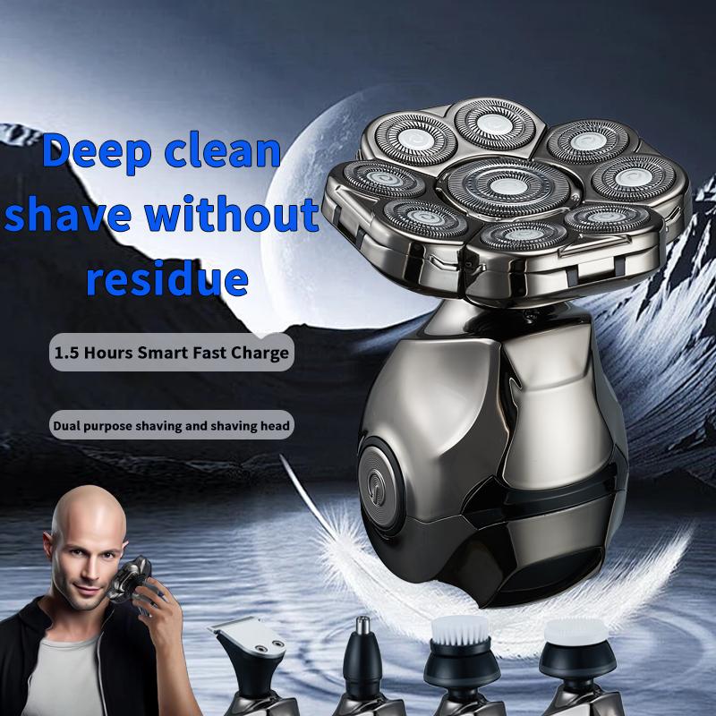 9-head shaver, smooth shave, washable and wet, 5-in-1 men's baldness clipper, suitable for hair, nose hair, sideburns, face, IPX6 waterproof, new upgraded shaver, digital screen displays power, easy to carry, 9D razor, detachable blade Comfort