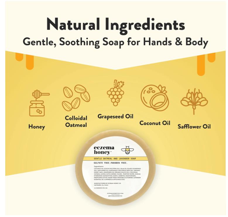 ECZEMA HONEY Gentle Oatmeal and Lavender Soap - Natural Eczema Body Wash - Daily Gentle Soap for Dry, Itchy, Sensitive, & Irritable Skin (3.3 Oz)