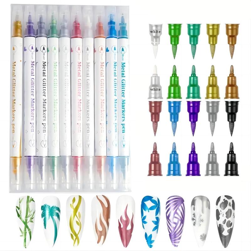 Nail Art Dual Tip Coloring Pen Set, 10pcs Nail Art Pens, DIY Nail Art Kit For Home Salon, Holiday Greeting Card DIY Pens