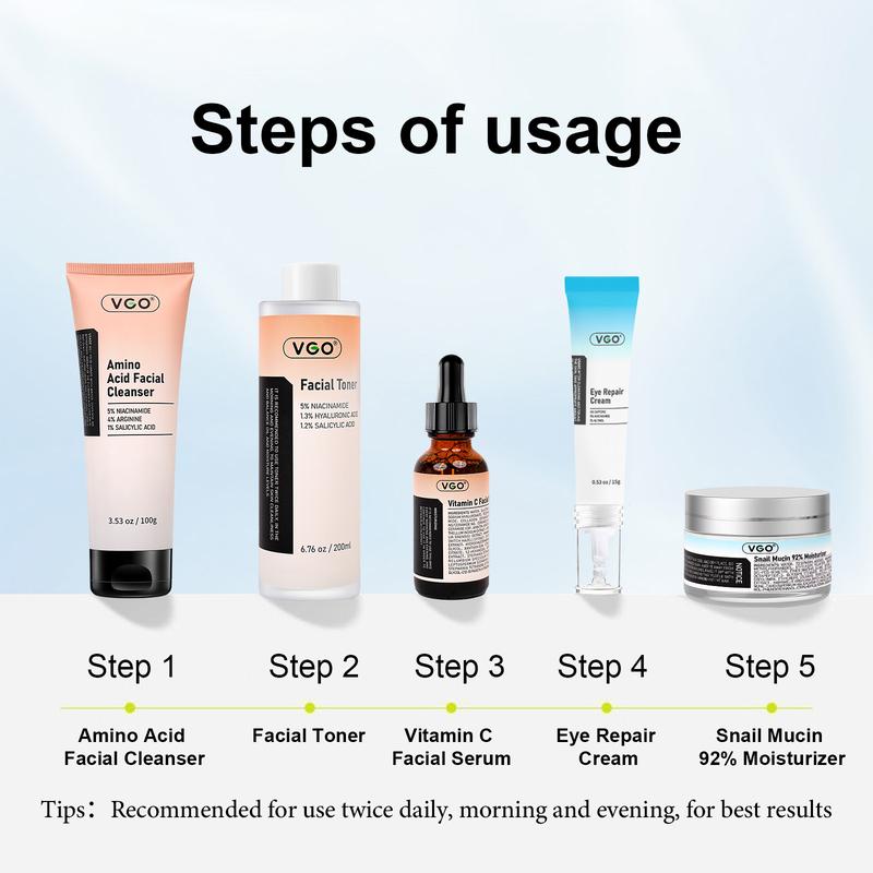 VGO Skincare Five-step Routine Daily care Repair Moisturizing Improving skin condition-A