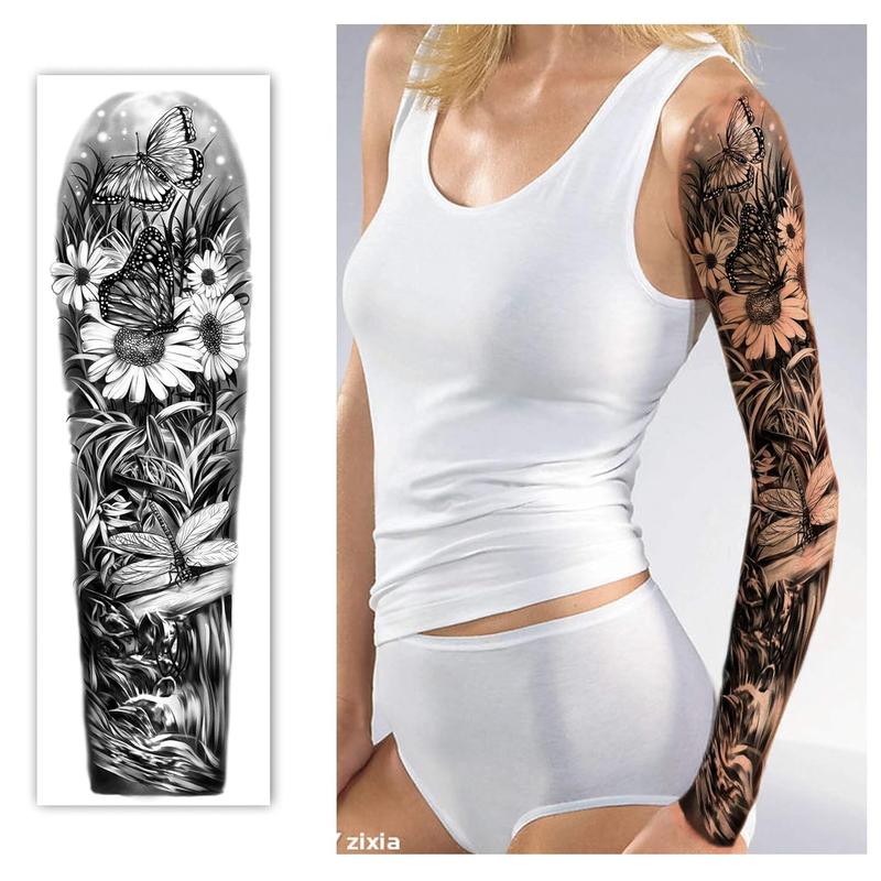 Temporary Tattoo Full Arm 8 Sheets and Half Arm Shoulder Waterproof Fake Tattoos 10 Sheets, E xtra Large LastingTattoo Stickers for Girls or Women