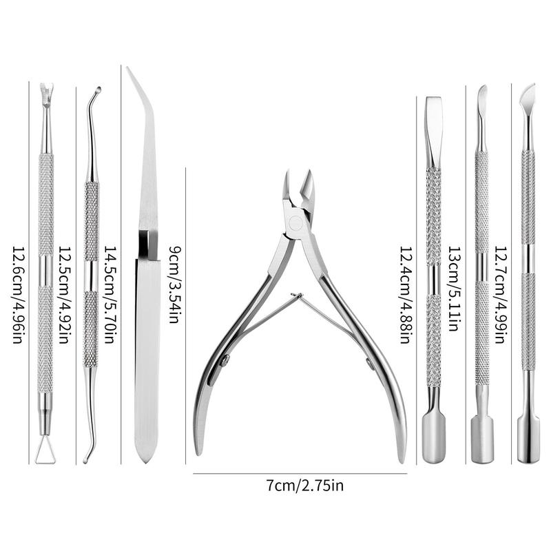 Stainless Steel Cuticle Nippers Pusher Manicure Tools Set, 7 Counts set Acrylic Nail Shaping Cuticle Remover Trimmer Cutters Tool, Gel Nail Art Kit