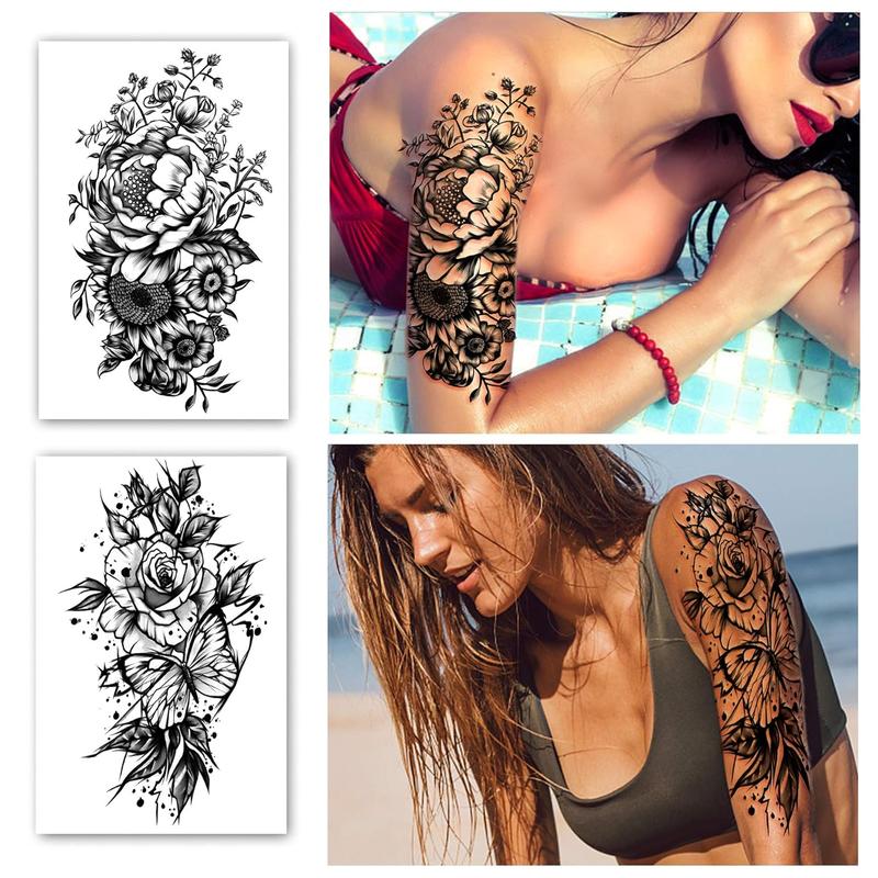 Temporary Tattoo Full Arm 8 Sheets and Half Arm Shoulder Waterproof Fake Tattoos 10 Sheets, E xtra Large LastingTattoo Stickers for Girls or Women