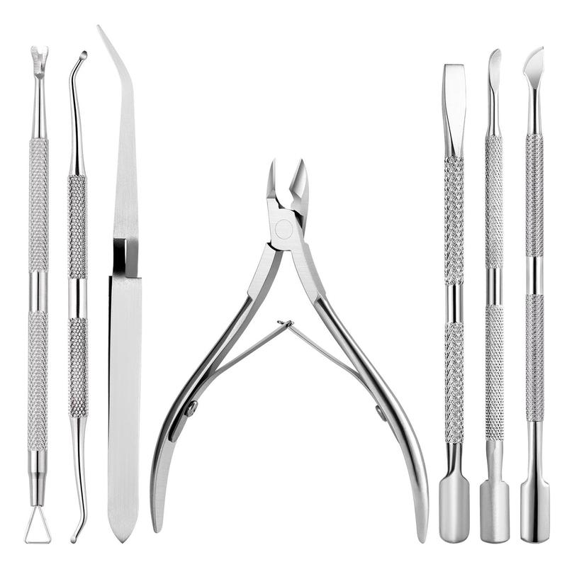 Stainless Steel Cuticle Nippers Pusher Manicure Tools Set, 7 Counts set Acrylic Nail Shaping Cuticle Remover Trimmer Cutters Tool, Gel Nail Art Kit