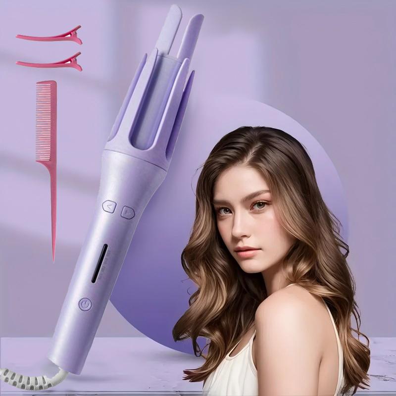 Rotating curling iron, double ceramic, with 4 temperatures automatic curling iron for long hair, automatic curling iron with ceramic barrel