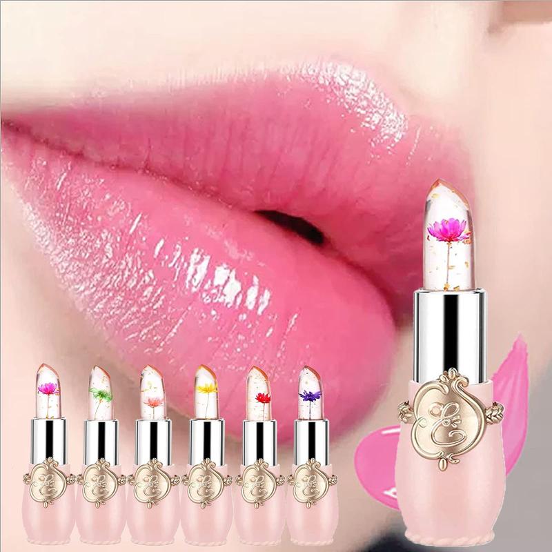 6 Pack Crystal Jelly Flower Lipstick Set, Nutritious Temperature Change Lip Balm Long Lasting Moisturizer Lip Gloss Magic Color Change Lip Stick Set