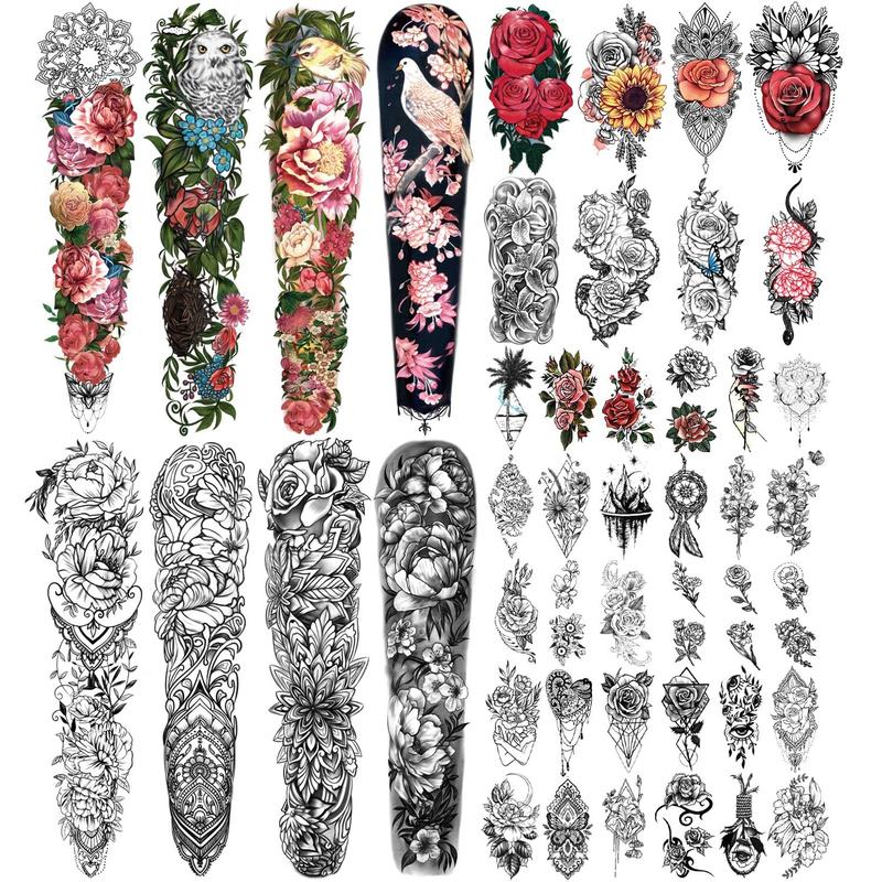 Temporary Tattoo Full Arm 8 Sheets and Half Arm Shoulder Waterproof Fake Tattoos 10 Sheets, E xtra Large LastingTattoo Stickers for Girls or Women