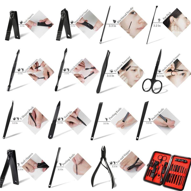 Keiby Citom Professional Stainless Steel Nail Clipper Travel & Grooming Kit Nail Tools Manicure & Pedicure Set of 15pcs with Luxurious Case professional pedicure