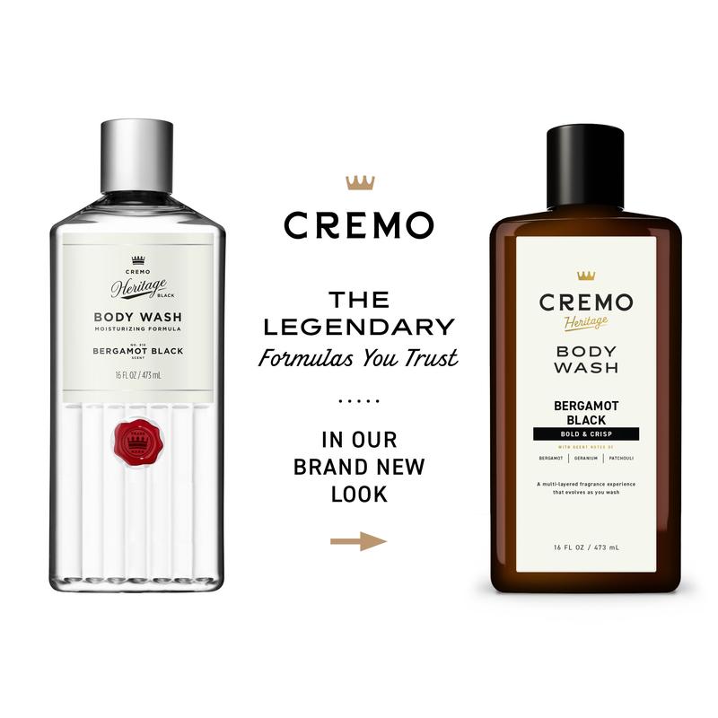 Cremo Mens Body Wash Heritage Black, Bergamot Black Scent, 16 fl oz