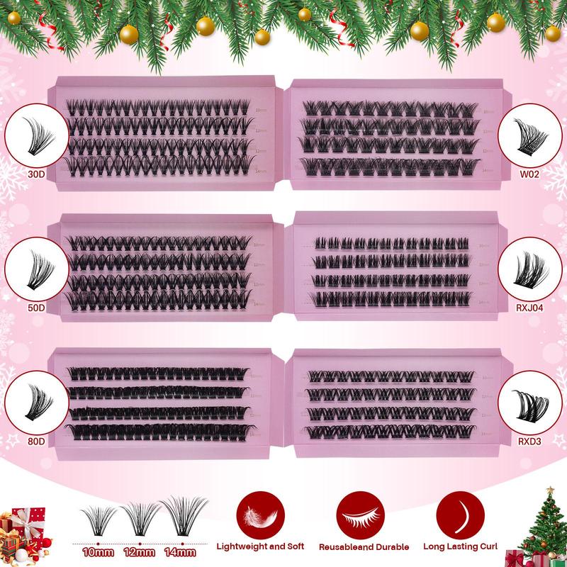 Individual False Eyelashes Kit, 1 Set Mixed Length & Styles Natural Look Eyelash Extensions, Cluster Lash Kit, Self Grafting Curl Eyelashes, Eye Makeup Enhancement, Christmas Gift