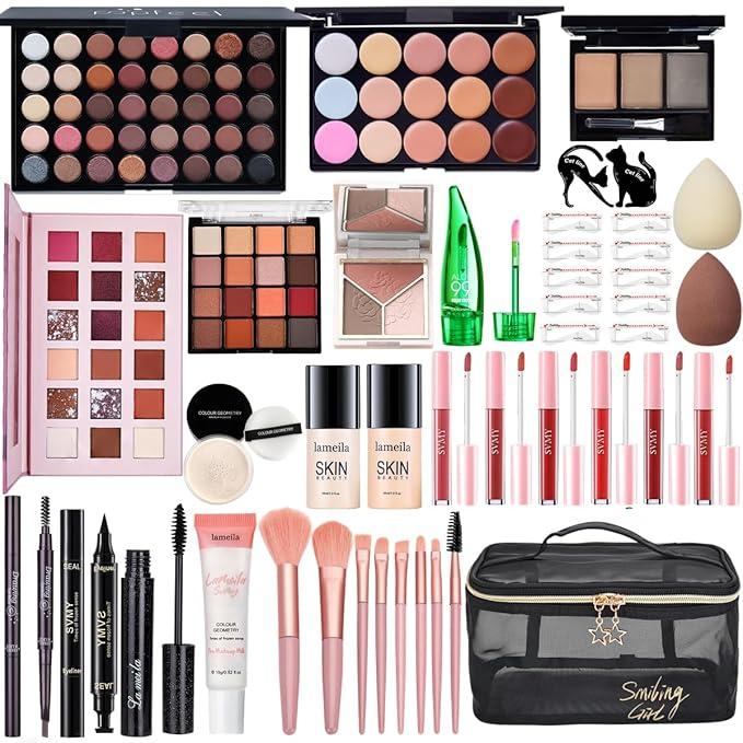 All in One Makeup Kit for Women Full Kit, Makeup Essential Bundle, Foundation Face Primer Eyeshadow,  Lipstick Eyeliner Mascara Cosmetic Brush Set