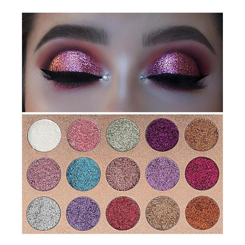 15 Colors Glitter Eyeshadow Palette, Shimmering Eye Shadow Palette, High Pigmented Eyeshadow Powder, Colorful Eye Makeup Products for Women