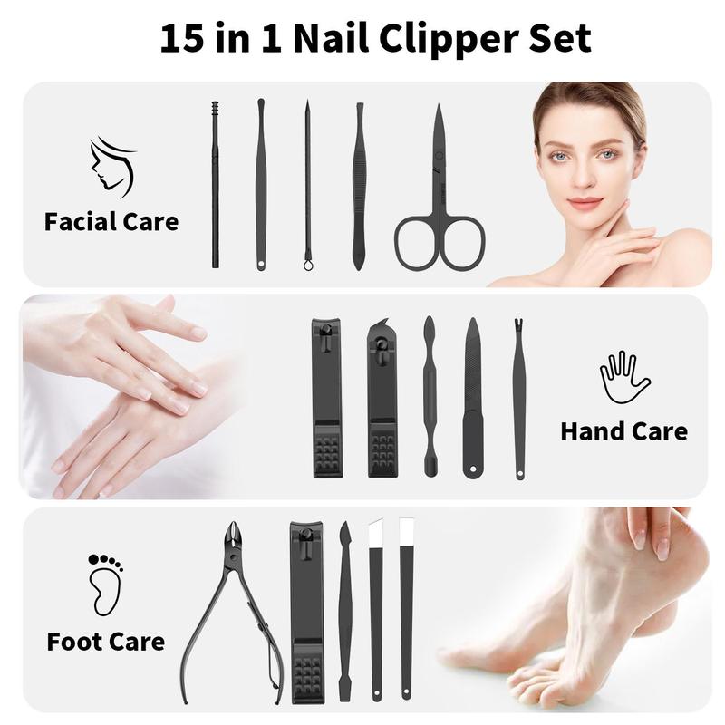 Stainless Steel Nail Clipper Set with Storage Box, 15pcs set Nail Clipper Kit, Professional Manicure & Pedicure Tool for Home & Salon Use