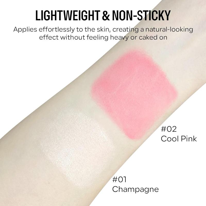 2 Colors Liquid Blush and Highlighter, NaturalFace Blush High Glossy Liquid Illuminator, Silky Lightweight Blendable, Cool Pink & Champagne