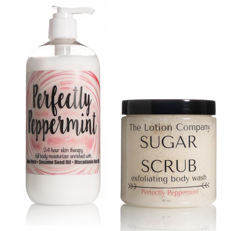 COMBO PACK: BODY LOTION + SUGAR SCRUB EXFOLIATING BODY WASH DUO; BODY CARE by The Lotion Company; Holiday Gift Idea; 16 oz lotion