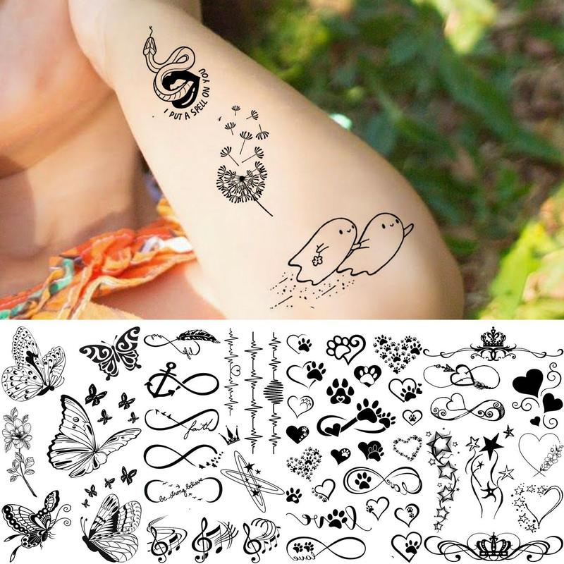 Butterfly & Snake Pattern Makeup Temporary Tattoo Sticker for Music Festival Makeup Decor, 15pcs Waterproof Cosmetic Fake Tattoo Sticker for Women & Girls, Christmas Gift