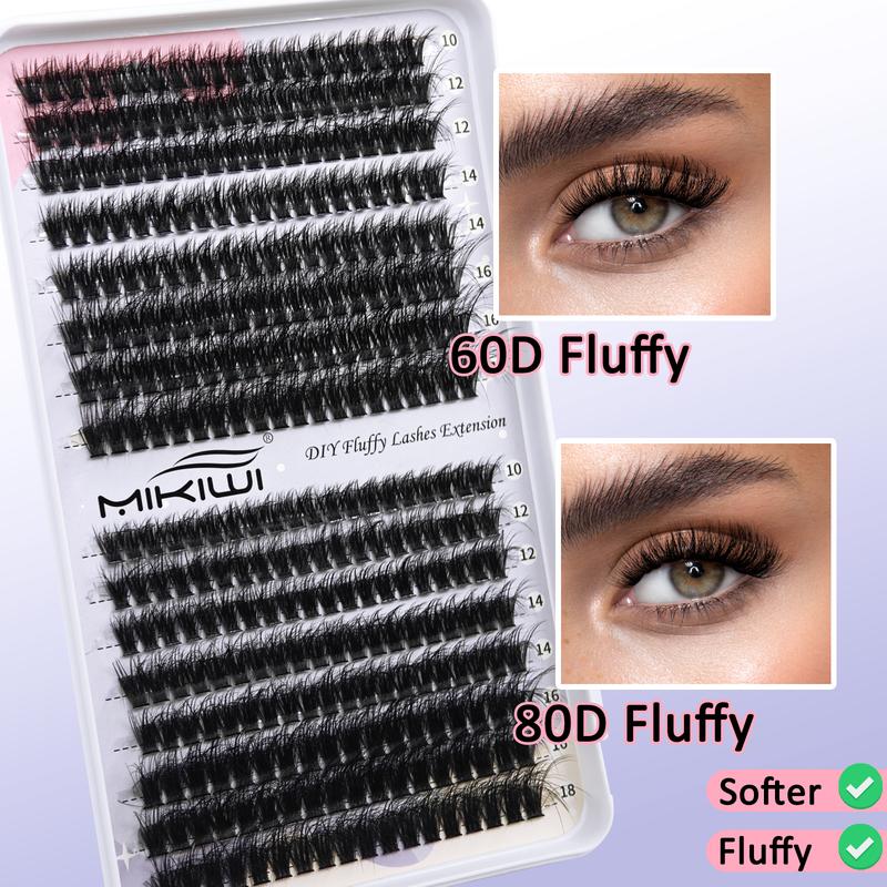 320 Pcs Lashes Cluster 60D+80D 12-18MM Mixed Cluster Lashes 16 Rows Eyelash Extensions Makeup Cosmetic DIY Fluffy D Curl Cluster Eyelashes