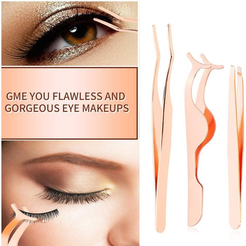 5 Pieces Eyelash Applicator Tool False Eyelashes Applicator Eyebrow Curler Eyebrow Scissors (Rose Golden)