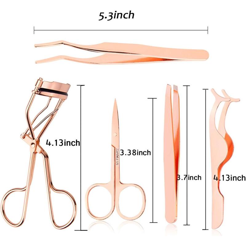 5 Pieces Eyelash Applicator Tool False Eyelashes Applicator Eyebrow Curler Eyebrow Scissors (Rose Golden)