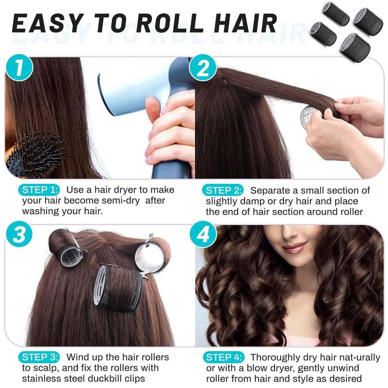 36 Pcs Hair Rollers, Hair Curlers 36 Pcs Set with 24Pcs Hair Curlers 4 Sizes (6 Jumbo Rollers, 6 Large Rollers & 6 Medium Rollers & 6 Small Rollers) and 12 Pcs Hair Clips for Long Medium Short Thick Hair.