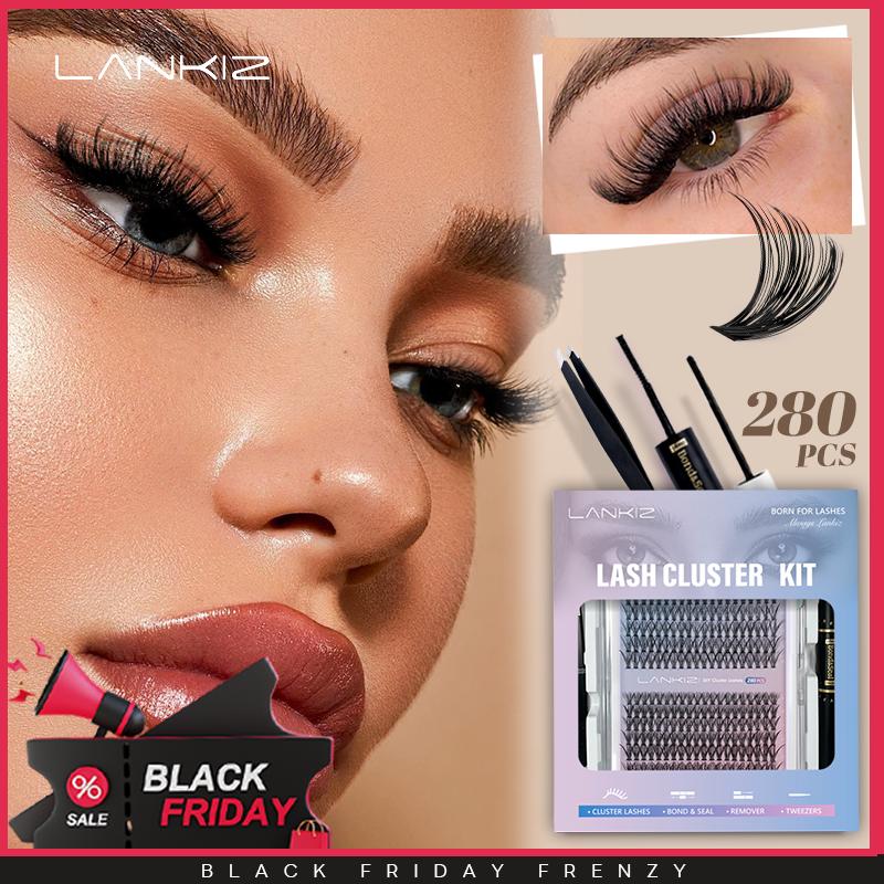 Lankiz 30p 40p 50p DIY Eyelash Extensions Kit with 280 pcs Durable & Soft Individual Lash Clusters, Beginners Friendly Eyelashes Cosmetic Makeup