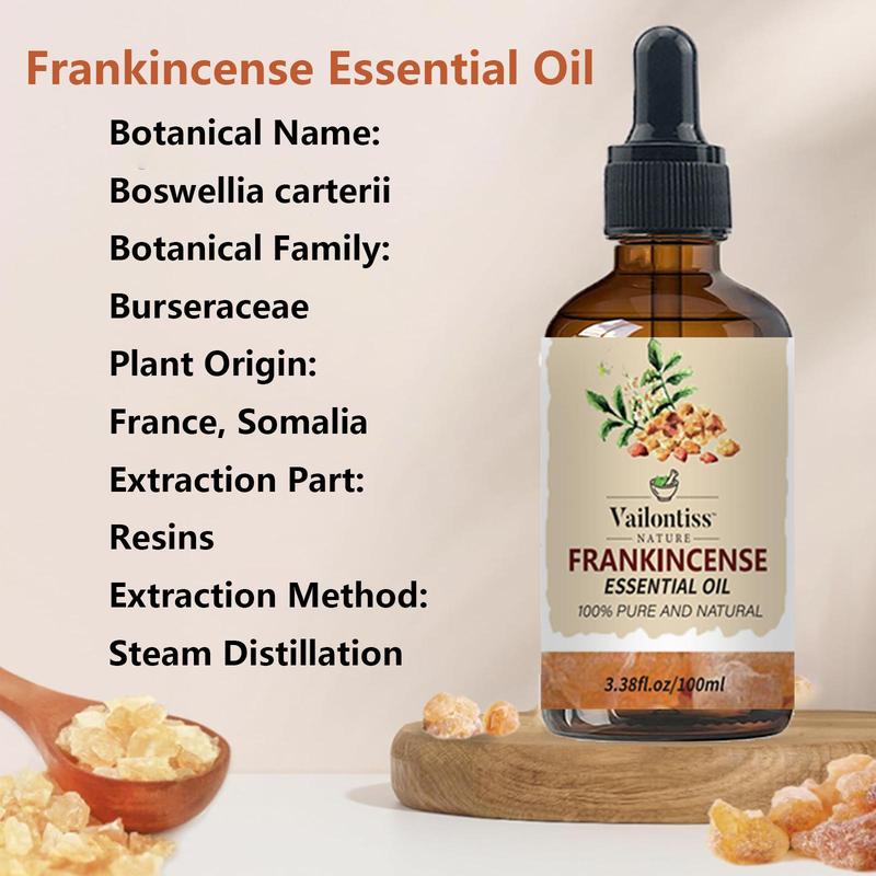 100ml Premium Frankincense Essential Oil, Suitable for Home Use, Spa Treatments, Yoga, Massage, Bathing, Aromatherapy, Candle Making, Bath Products, Facial Care, Body Care, Nail Care, Hair Care and Eyelash Care