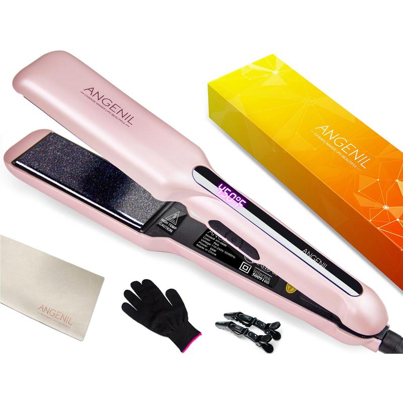 Professional Portable Dual Voltage Ceramic Hair Straightener, 1 Set  Wide Flat Iron for Thick Hair, Fast Straightening Styling Tool