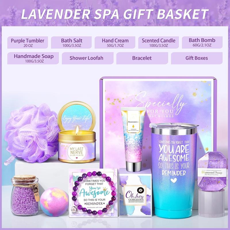 Christmas Gifts for Women, Birthday Gifts for Women, Sister, Wife, Teacher, 9 count Lavender Care Package Gifts Set, Get Well Soon Gifts for Women, Thinking of You Gift ,Christmas Gift Sets for Her