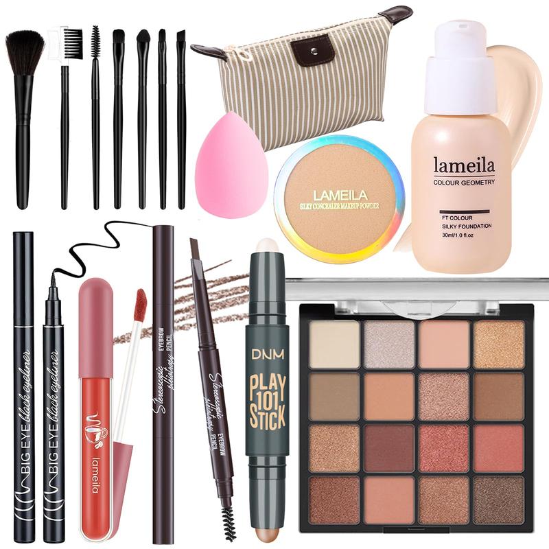 Makeup Set Full Kit for Girls Teens Women, Makeup Present Set, Includes Eyeshadow, Foundation, counter stick, Powder, Eyebrow Pencil Color Coverage