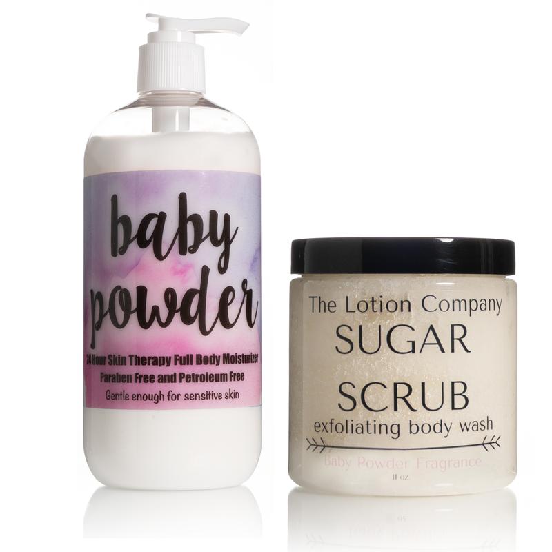 COMBO PACK: BODY LOTION + SUGAR SCRUB EXFOLIATING BODY WASH DUO; BODY CARE by The Lotion Company; Holiday Gift Idea; 16 oz lotion