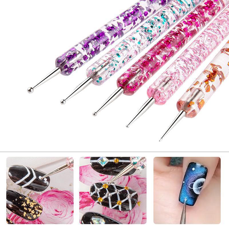 Nail Art Tool Set, 12pcs set Double-ended Nail Dotting Pen & Nail Art Brush, Professional Manicure Tool for Home & Salon Use