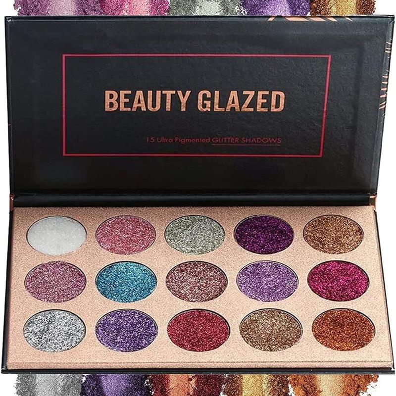 15 Colors Glitter Eyeshadow Palette, Shimmering Eye Shadow Palette, High Pigmented Eyeshadow Powder, Colorful Eye Makeup Products for Women