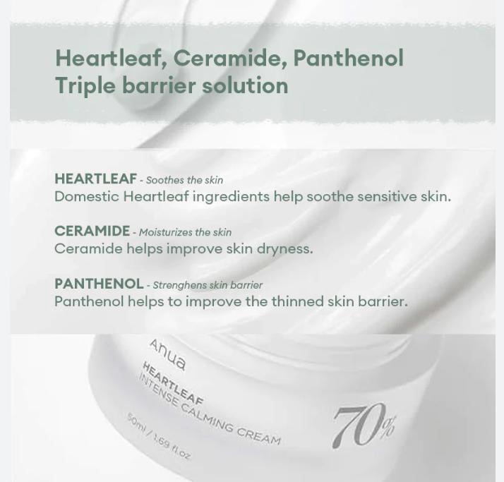 ANUA Heartleaf 70 Intense Calming Cream 50ml, Soothing Moisturizer for Sensitive Skin, Hydrates, Repairs Skin Barrier, Lightweight, Calming Skincare