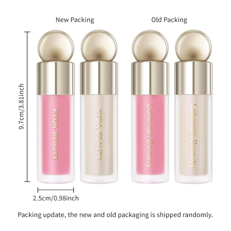 2 Colors Liquid Blush and Highlighter, NaturalFace Blush High Glossy Liquid Illuminator, Silky Lightweight Blendable, Cool Pink & Champagne