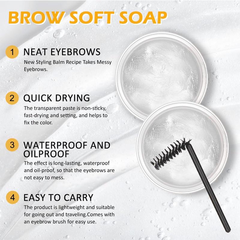 Soap Brows Kit,2Pcs Set Eyebrow Freeze Styling Wax,Waterproof Long-lasting Eyebrows Enhancer Shaping Clear Tint Gel, Eye Brow Makeup Balm Pomade Cosmetics (2pcs 01#)