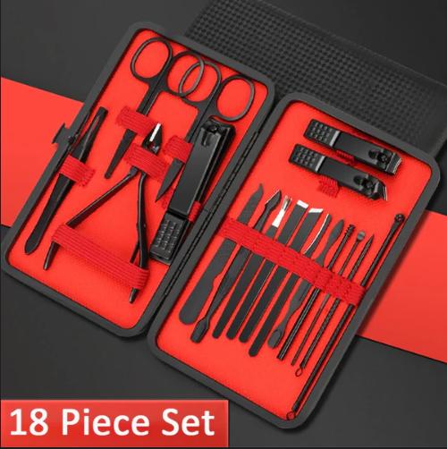 7 10 12 18 20 24PCS Set Professional Manicure Set Kits Stainless Steel Fingernail Toenail Clippers Set with Leather Portable Nail Care Applicator