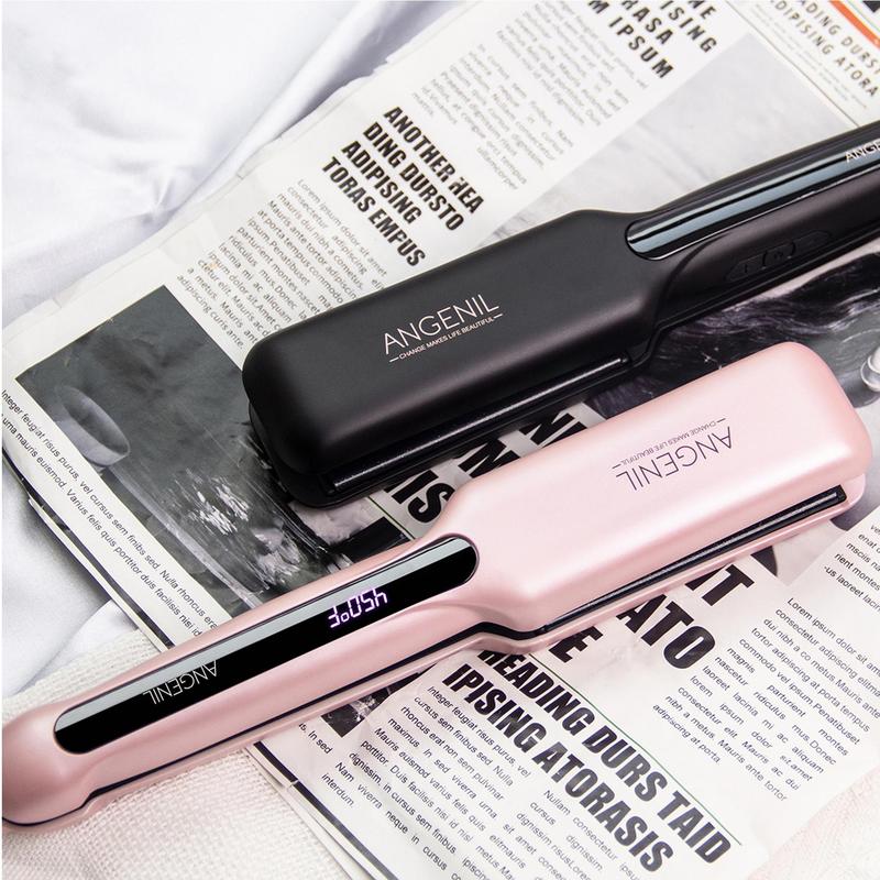 Professional Portable Dual Voltage Ceramic Hair Straightener, 1 Set  Wide Flat Iron for Thick Hair, Fast Straightening Styling Tool