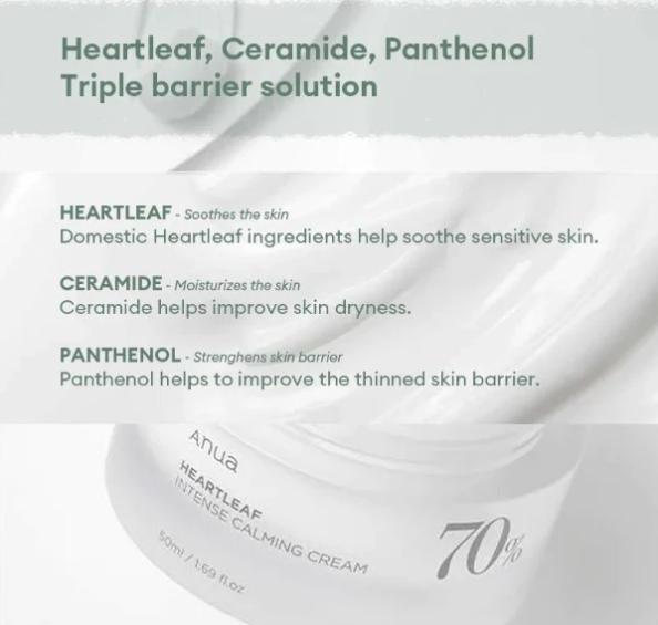 ANUA Heartleaf 70 Intense Calming Cream 50ml, Soothing Moisturizer for Sensitive Skin, Hydrates, Repairs Skin Barrier, Lightweight, Calming Skincare