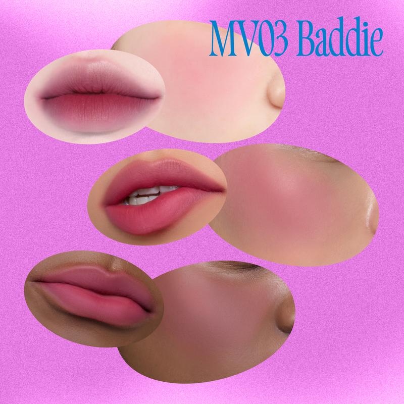 [Oh! Baddie] fwee Lip&Cheek Blurry Pudding Pot | Makeup Blush and Blurred Matte Lips | Pudding Texture, Airbrushed Finish | 2 colors (Oh!+Baddie) + Lip brush makeup set