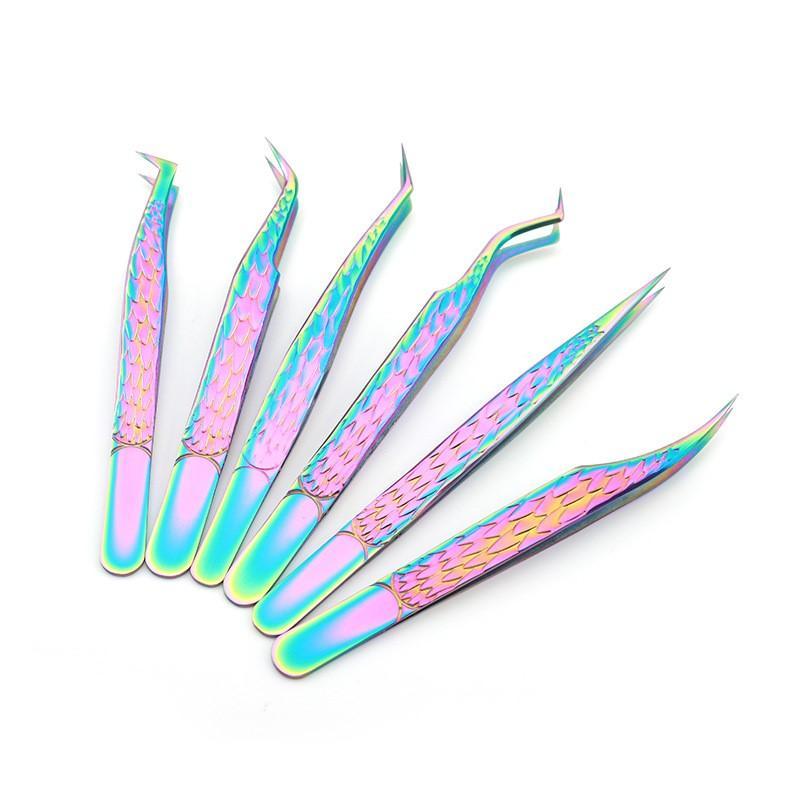 Multi-use False Eyelash Tweezers (6pcs set), Eyelashes Extensions Aids, Professional Eye Makeup Tools for Women & Girls