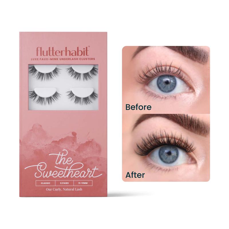 FlutterHabit The Sweetheart pack of 6 DIY false Eyelash Extensions. Under lash application method. Long-wearing - lightweight - natural looking lashes