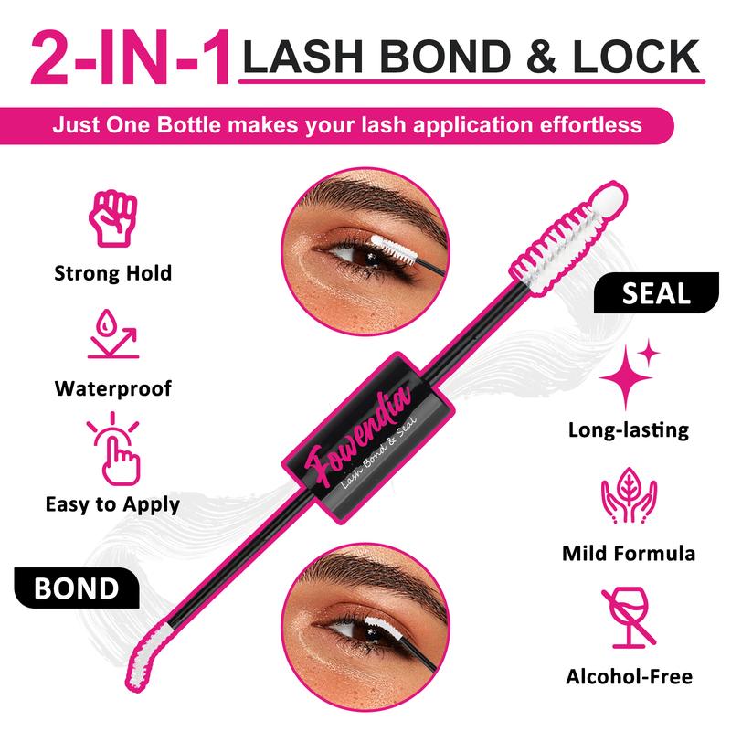 Fowendia Lash Bond and Seal with Glue Remover Kit Beginner Friendly Makeup DlY Lash Extensionat at Home Waterproof and Long Lasting California Sunset Manga 3IN1 Set For Young Girl