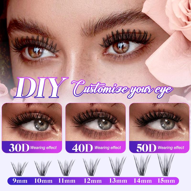 Lankiz 30p 40p 50p DIY Eyelash Extensions Kit with 280 pcs Durable & Soft Individual Lash Clusters, Beginners Friendly Eyelashes Cosmetic Makeup