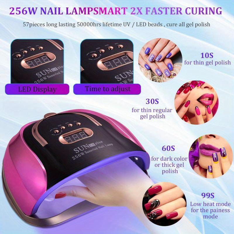 Professional 256W High-Power UV LED Nail Lamp - Four Timing Settings, Automatic Sensor, and Advanced Nail Art Curing Technology for Salon-Quality Results at Home