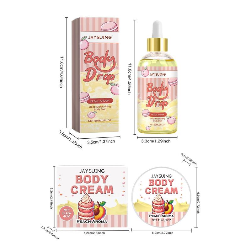 Peach Body Care Oil & Body Cream Set, 2 Counts set Deep Moisturizing Body Care Kit, Hydrating Body Massage Oil and Cream Kit for Women & Girls