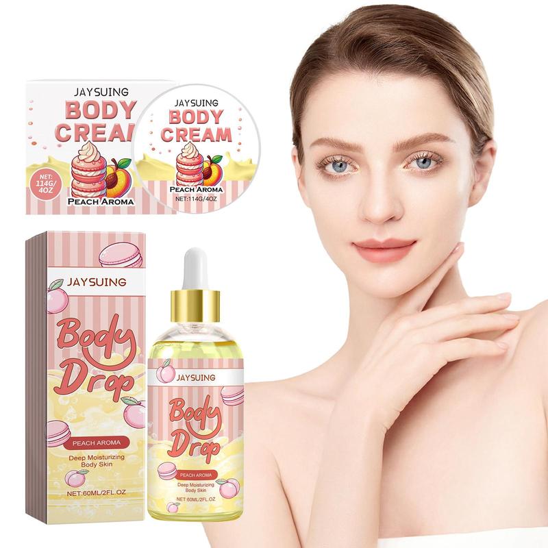 Peach Body Care Oil & Body Cream Set, 2 Counts set Deep Moisturizing Body Care Kit, Hydrating Body Massage Oil and Cream Kit for Women & Girls